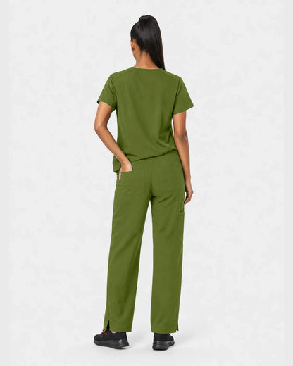 Olive Green Eipnare Women's 15-Pocket V-Neck Jogger Scrub Set - Stretch Medical Scrubs for Women