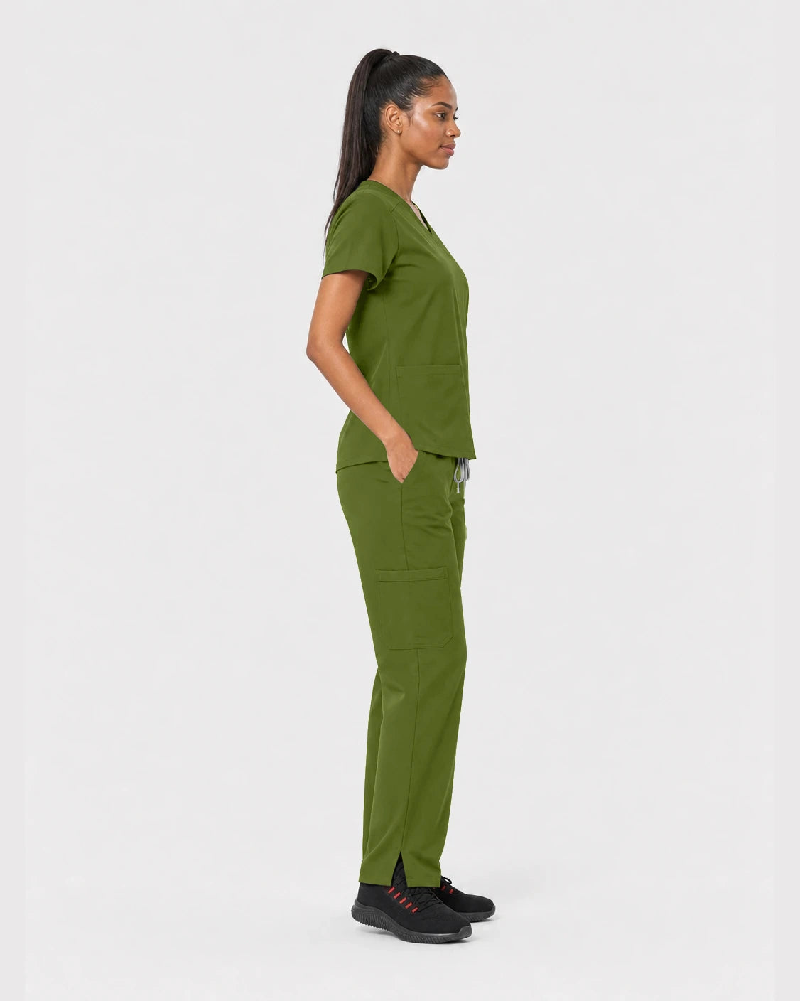Olive Green Eipnare Women's 15-Pocket V-Neck Jogger Scrub Set - Stretch Medical Scrubs for Women