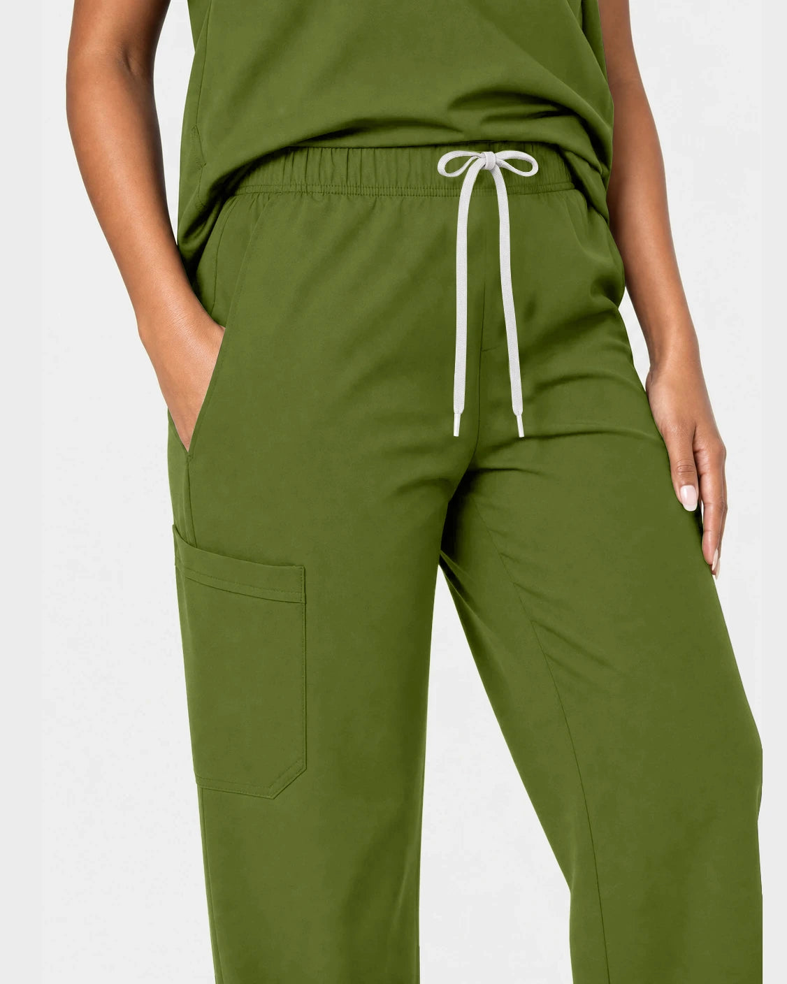 Olive Green Eipnare Women's 15-Pocket V-Neck Jogger Scrub Set - Stretch Medical Scrubs for Women