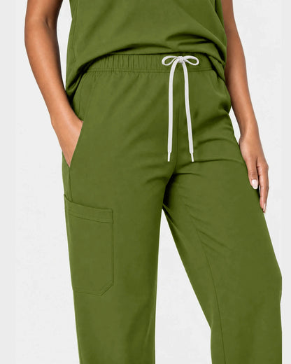 Olive Green Eipnare Women's 15-Pocket V-Neck Jogger Scrub Set - Stretch Medical Scrubs for Women