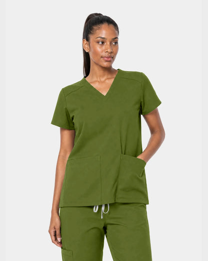 Olive Green Eipnare Women's 15-Pocket V-Neck Jogger Scrub Set - Stretch Medical Scrubs for Women