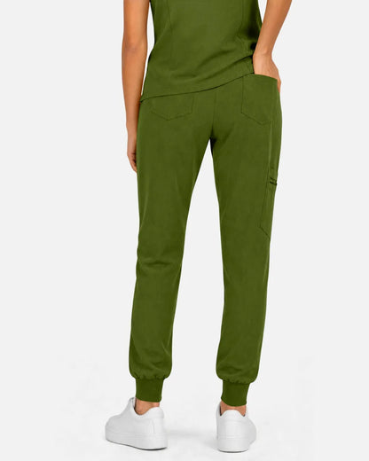 Olive green Eipnare Women's Multi-Pocket Jogger Scrub Pants - Stretch Medical Scrubs for Women