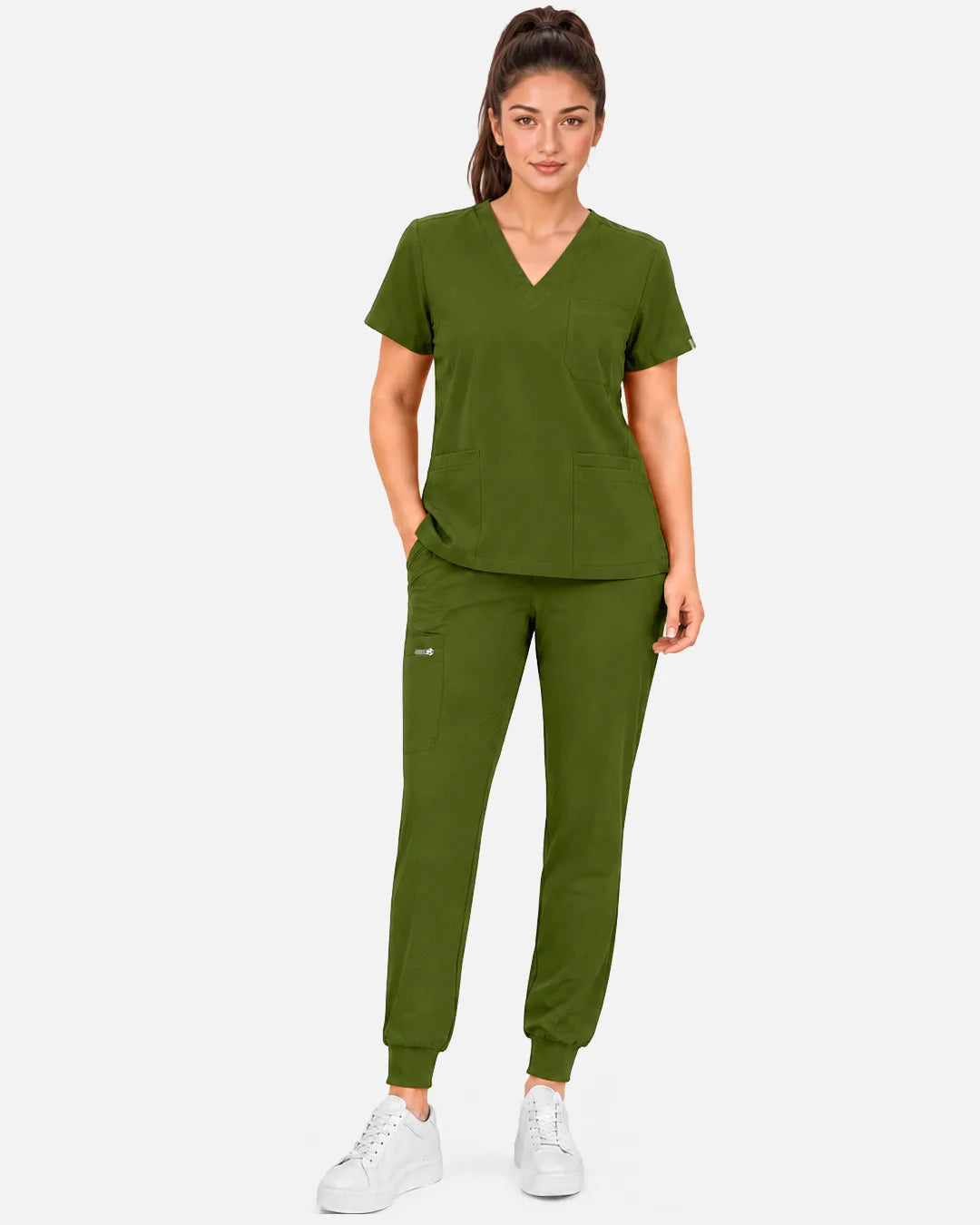 Olive green Eipnare Women's Multi-Pocket Jogger Scrub Pants - Stretch Medical Scrubs for Women