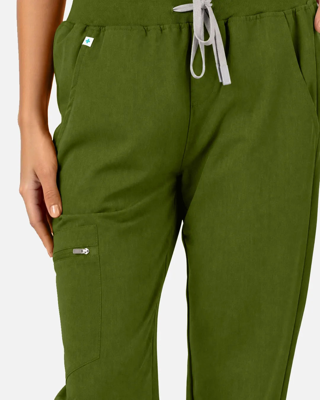 Olive green Eipnare Women's Multi-Pocket Jogger Scrub Pants - Stretch Medical Scrubs for Women