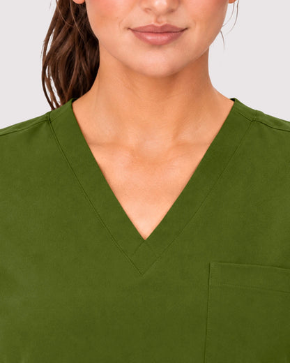 Olive Green Eipnare Women's 3-Pocket V-Neck Jogger Scrub Set - Stretch Medical Scrubs for Women