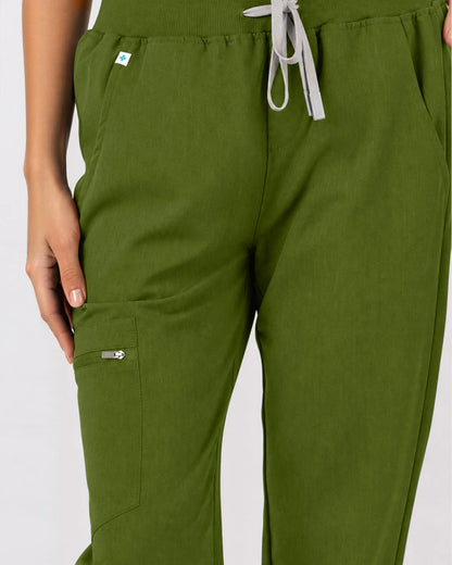 Olive Green Eipnare Women's 3-Pocket V-Neck Jogger Scrub Set - Stretch Medical Scrubs for Women