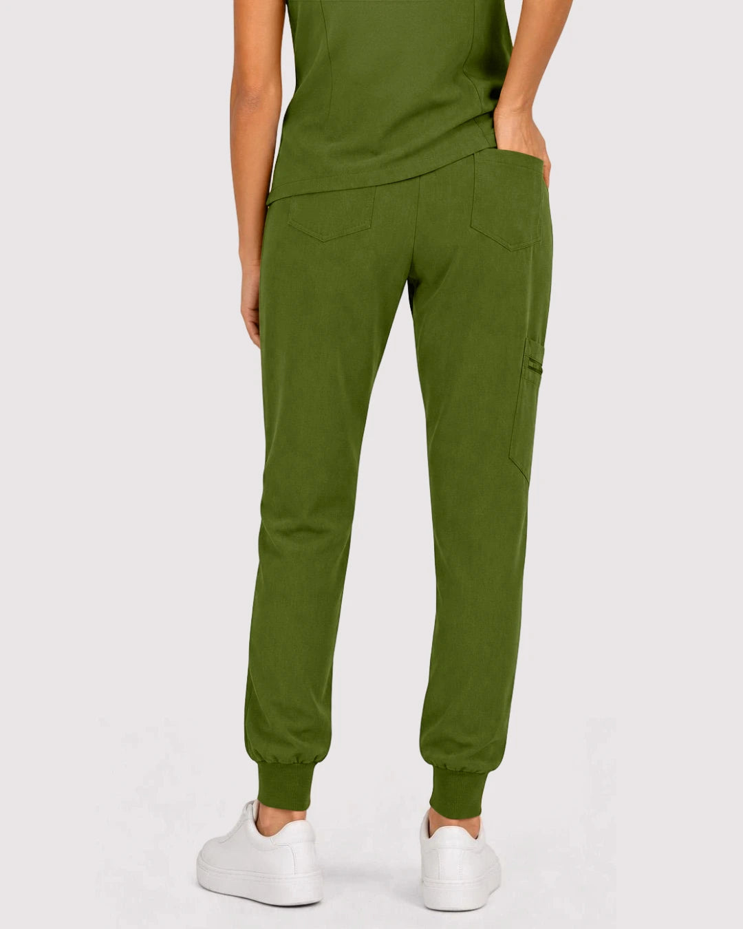 Olive Green Eipnare Women's 3-Pocket V-Neck Jogger Scrub Set - Stretch Medical Scrubs for Women