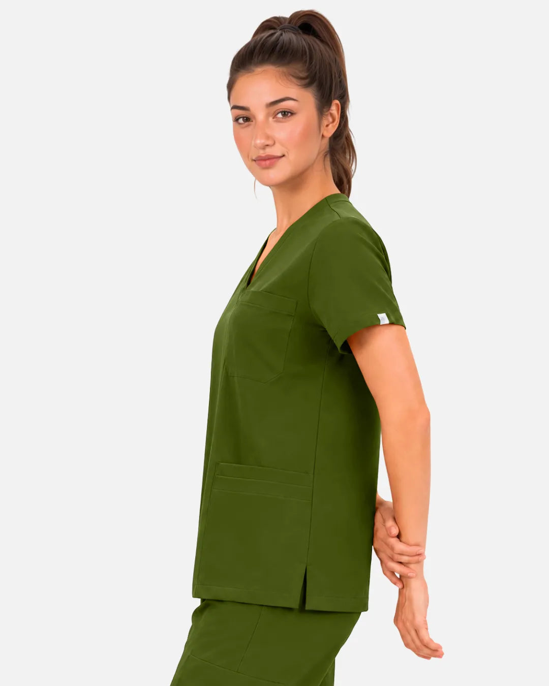 Olive green Eipnare Women's 3-Pocket V-Neck Scrub Top - Stretch Medical Scrubs for Women