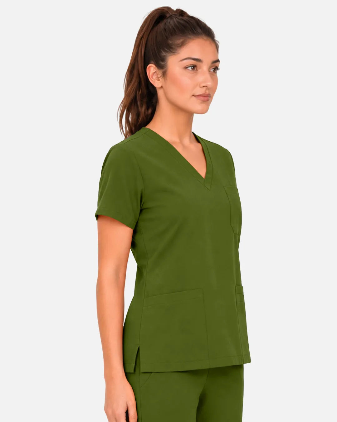 Olive green Eipnare Women's 3-Pocket V-Neck Scrub Top - Stretch Medical Scrubs for Women