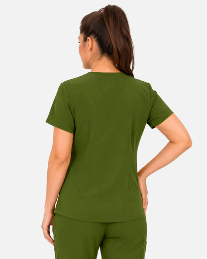 Olive green Eipnare Women's 3-Pocket V-Neck Scrub Top - Stretch Medical Scrubs for Women