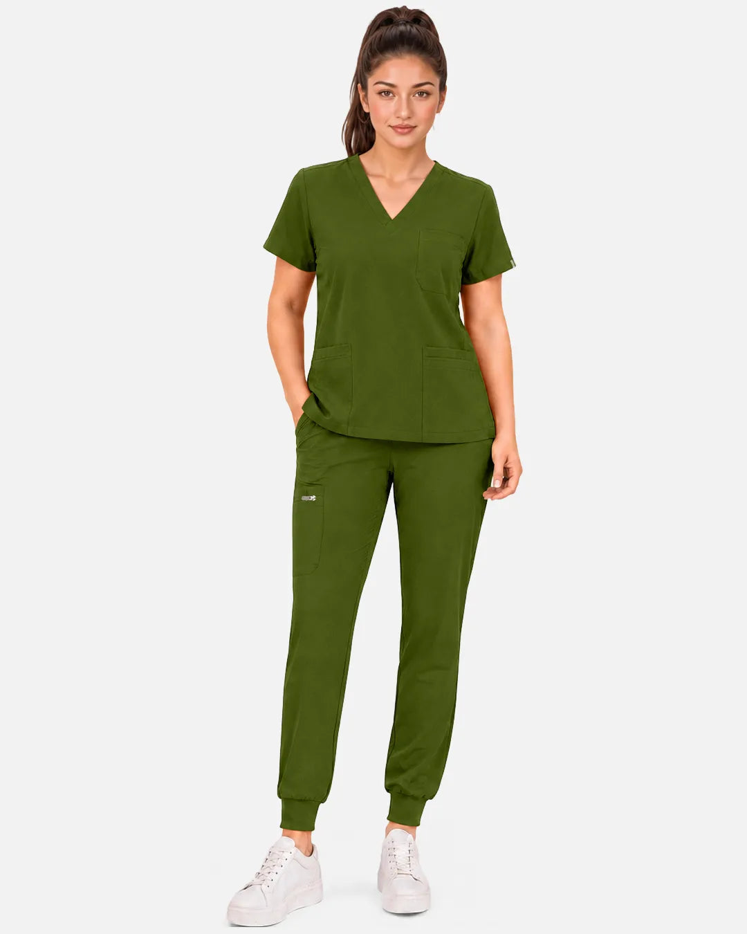 Olive green Eipnare Women's 3-Pocket V-Neck Scrub Top - Stretch Medical Scrubs for Women