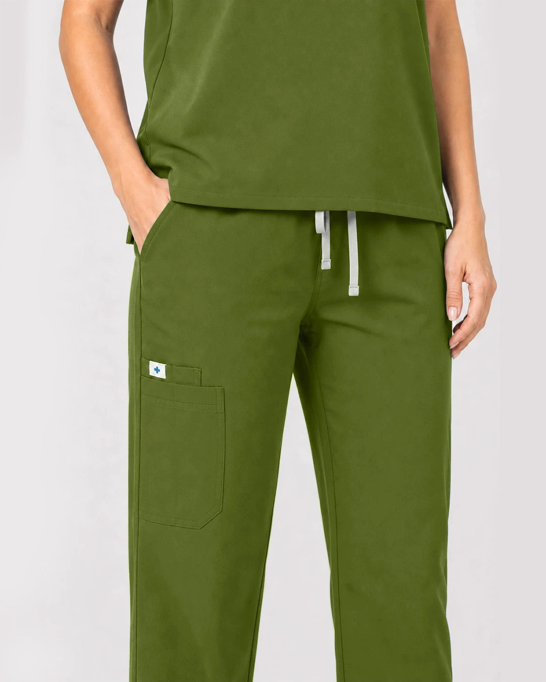 Olive Green Eipnare Women's Zip Polo Straight-Leg Scrub Set - Stretch Medical Scrubs for Women