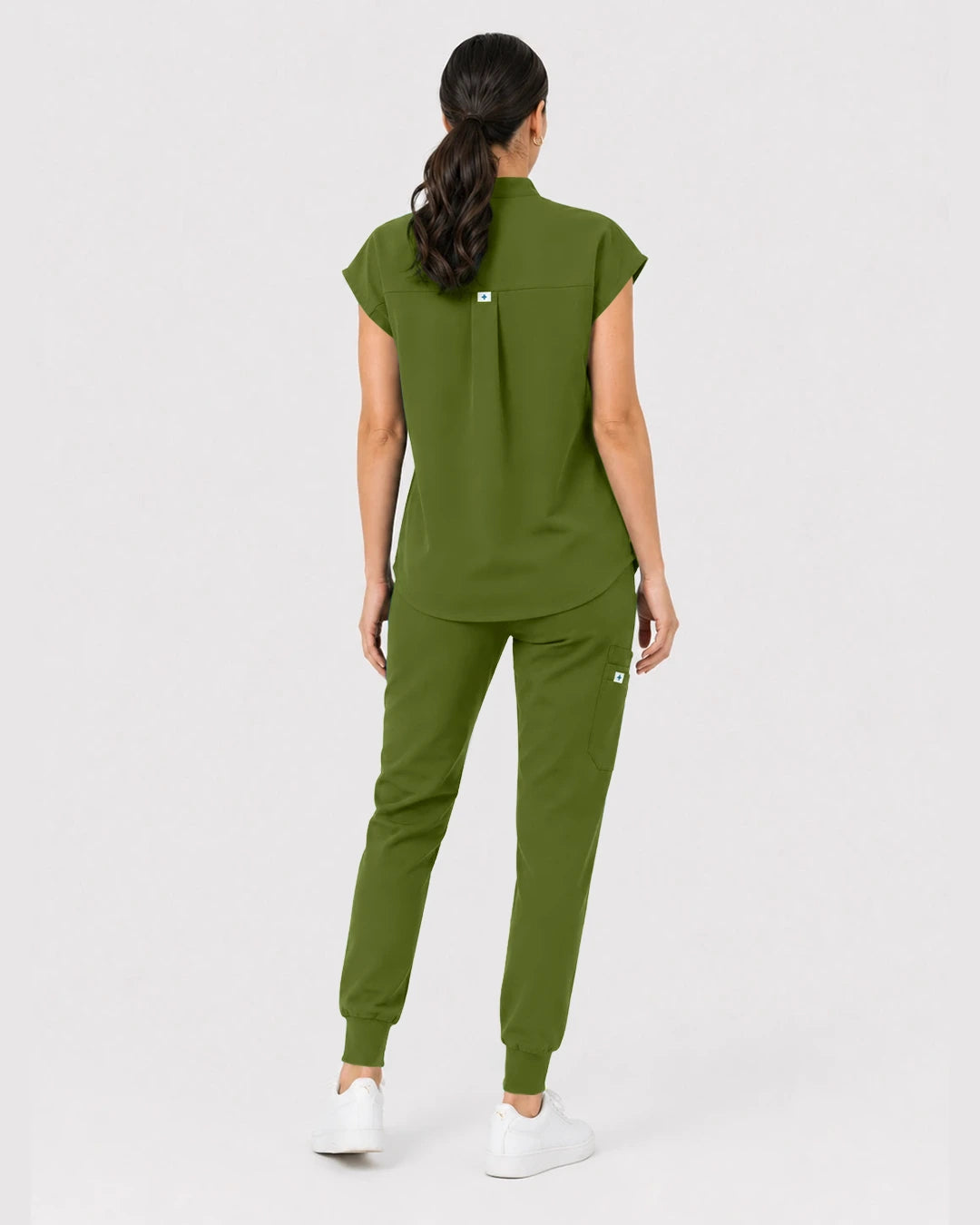 Olive Green Eipnare Women's Henley Sleeveless Jogger Scrub Set - Stretch Medical Scrubs for Women
