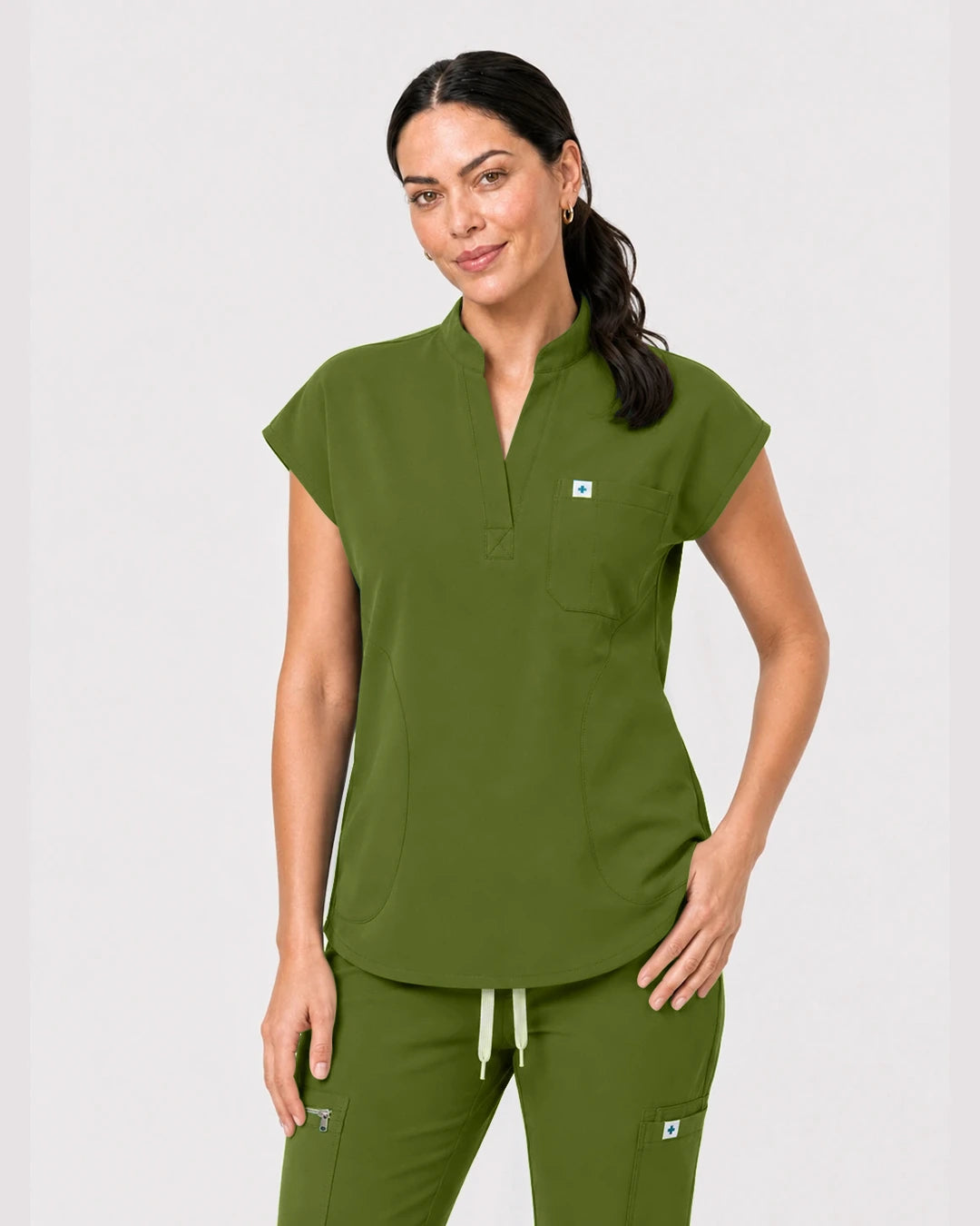 Olive Green Eipnare Women's Henley Sleeveless Jogger Scrub Set - Stretch Medical Scrubs for Women