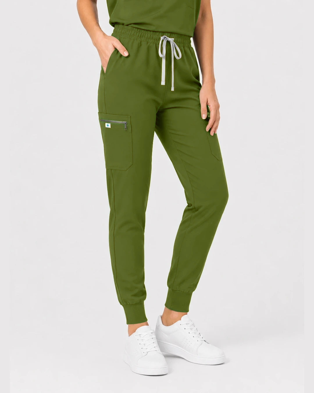 Olive Green Eipnare Women's Henley Sleeveless Jogger Scrub Set - Stretch Medical Scrubs for Women