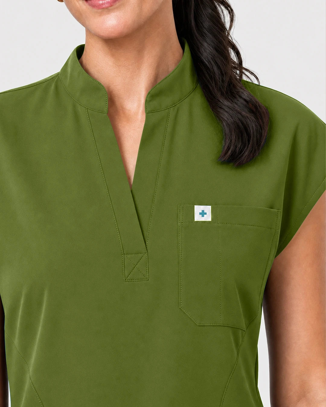 Olive Green Eipnare Women's Henley Sleeveless Jogger Scrub Set - Stretch Medical Scrubs for Women