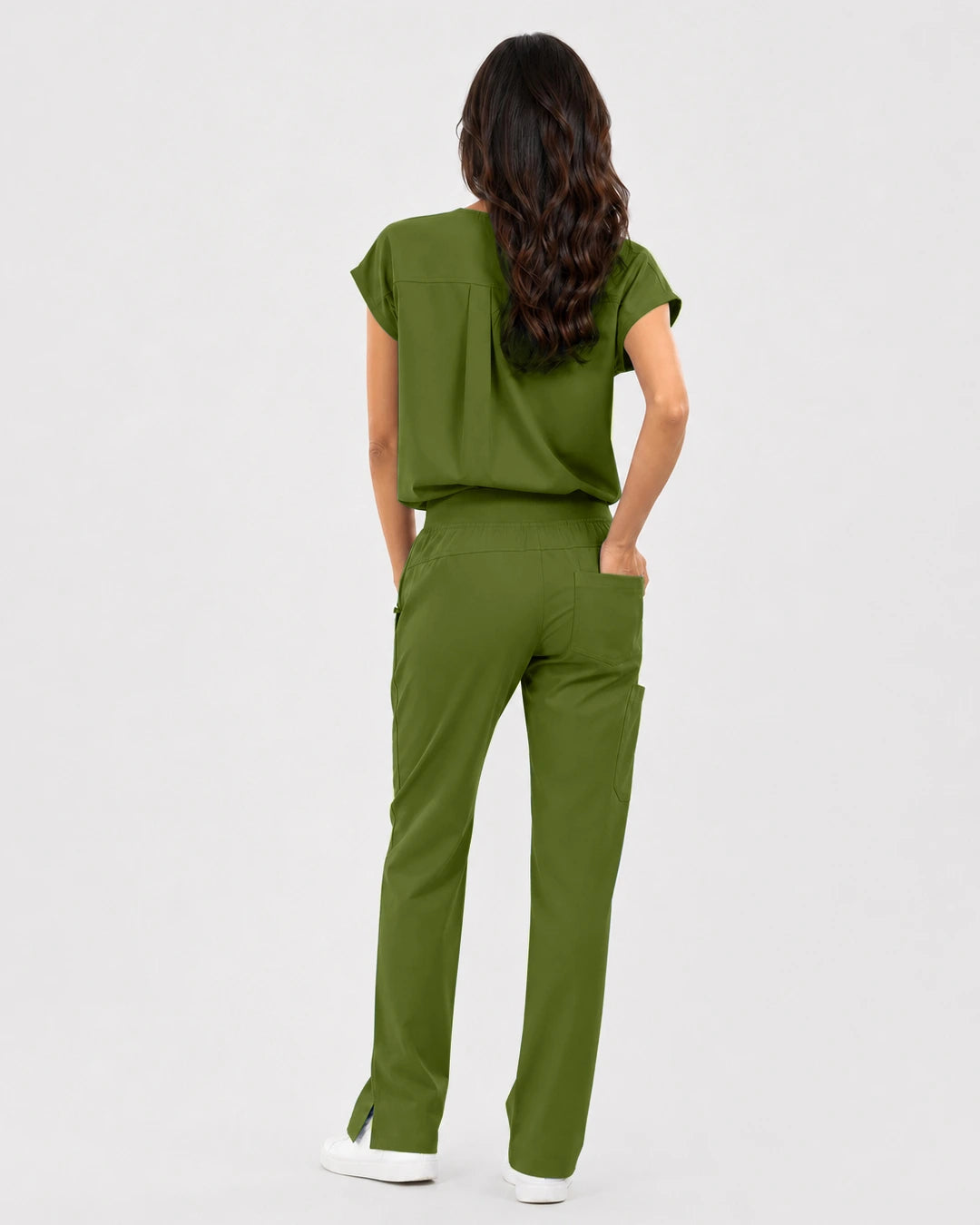 Olive Green Eipnare Women's Mandarin Sleeveless Straight-Leg Scrub Set - Stretch Medical Scrubs for Women