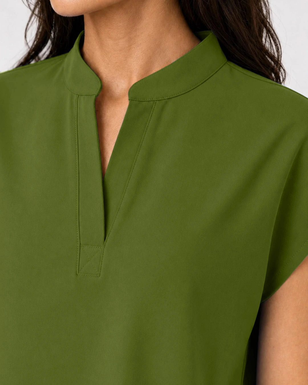 Olive Green Eipnare Women's Mandarin Sleeveless Straight-Leg Scrub Set - Stretch Medical Scrubs for Women