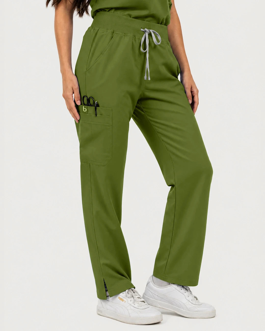 Olive Green Eipnare Women's Mandarin Sleeveless Straight-Leg Scrub Set - Stretch Medical Scrubs for Women