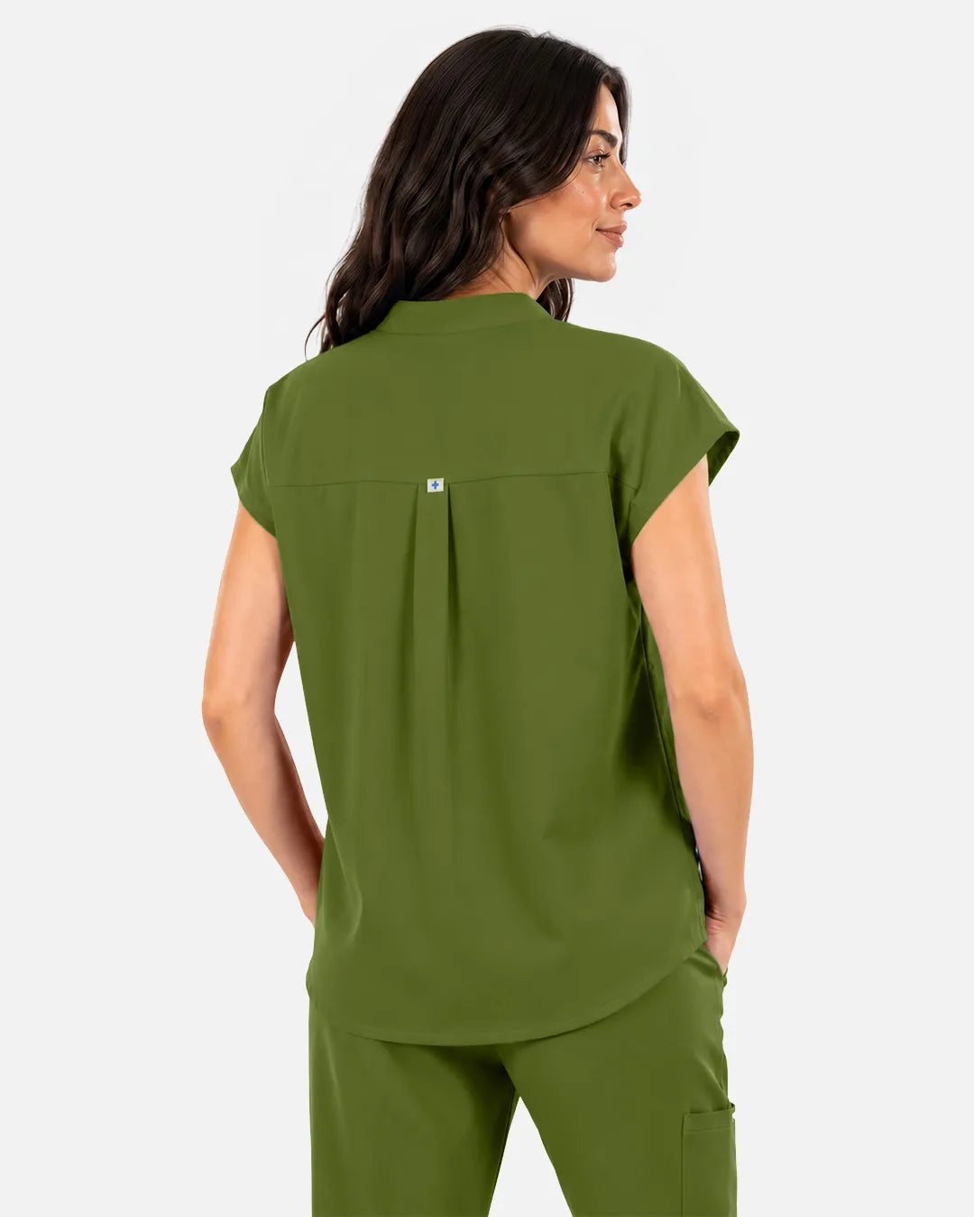 Olive green Eipnare Women's Sleeveless Mandarin Collar Scrub Top - Stretch Medical Scrubs for Women