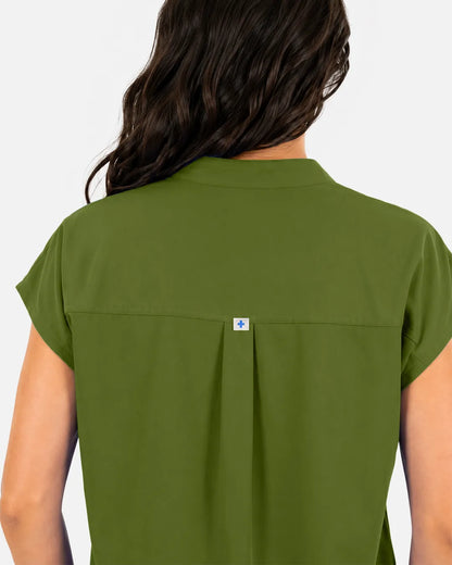 Olive green Eipnare Women's Sleeveless Mandarin Collar Scrub Top - Stretch Medical Scrubs for Women