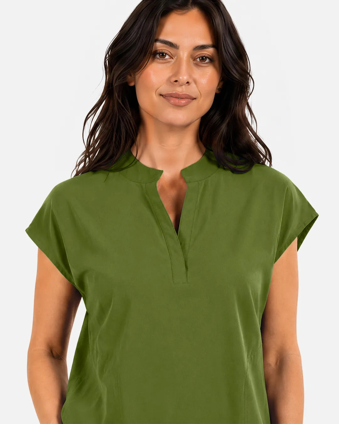 Olive green Eipnare Women's Sleeveless Mandarin Collar Scrub Top - Stretch Medical Scrubs for Women