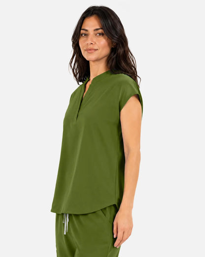 Olive green Eipnare Women's Sleeveless Mandarin Collar Scrub Top - Stretch Medical Scrubs for Women
