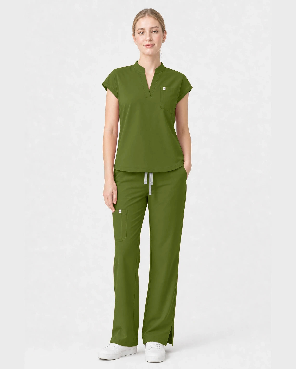 Olive Green Eipnare Women's Henley Sleeveless Straight-Leg Scrub Set - Stretch Medical Scrubs for Women
