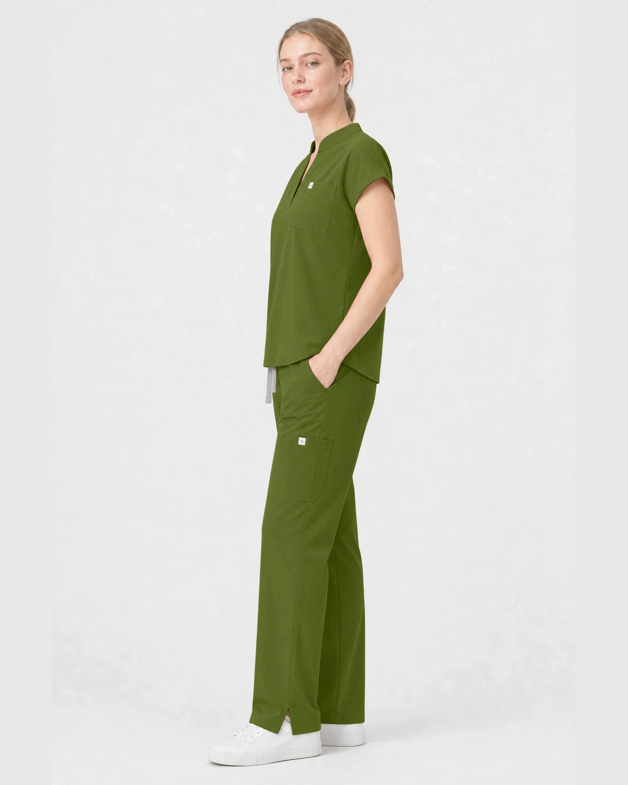 Olive Green Eipnare Women's Henley Sleeveless Straight-Leg Scrub Set - Stretch Medical Scrubs for Women