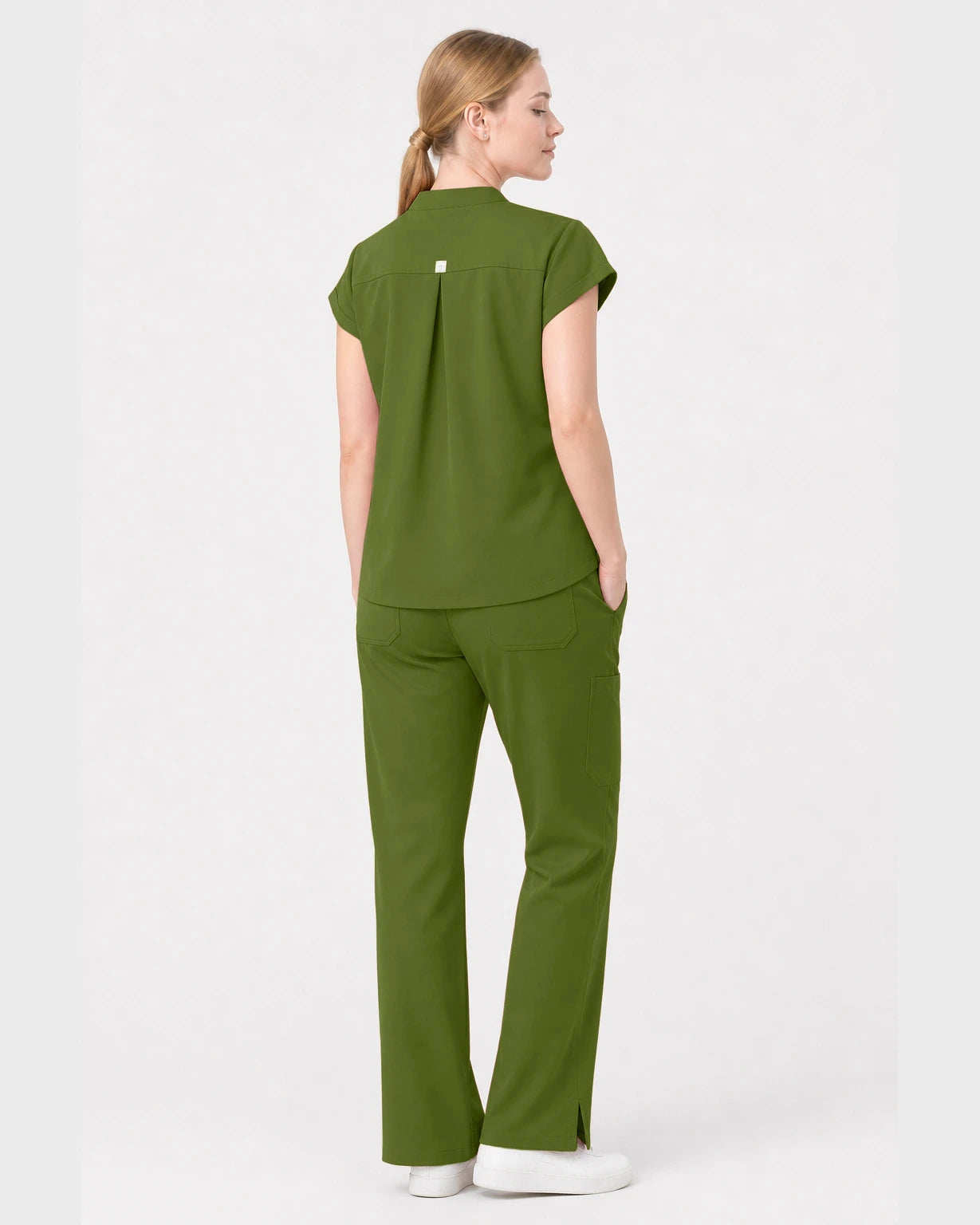 Olive Green Eipnare Women's Henley Sleeveless Straight-Leg Scrub Set - Stretch Medical Scrubs for Women