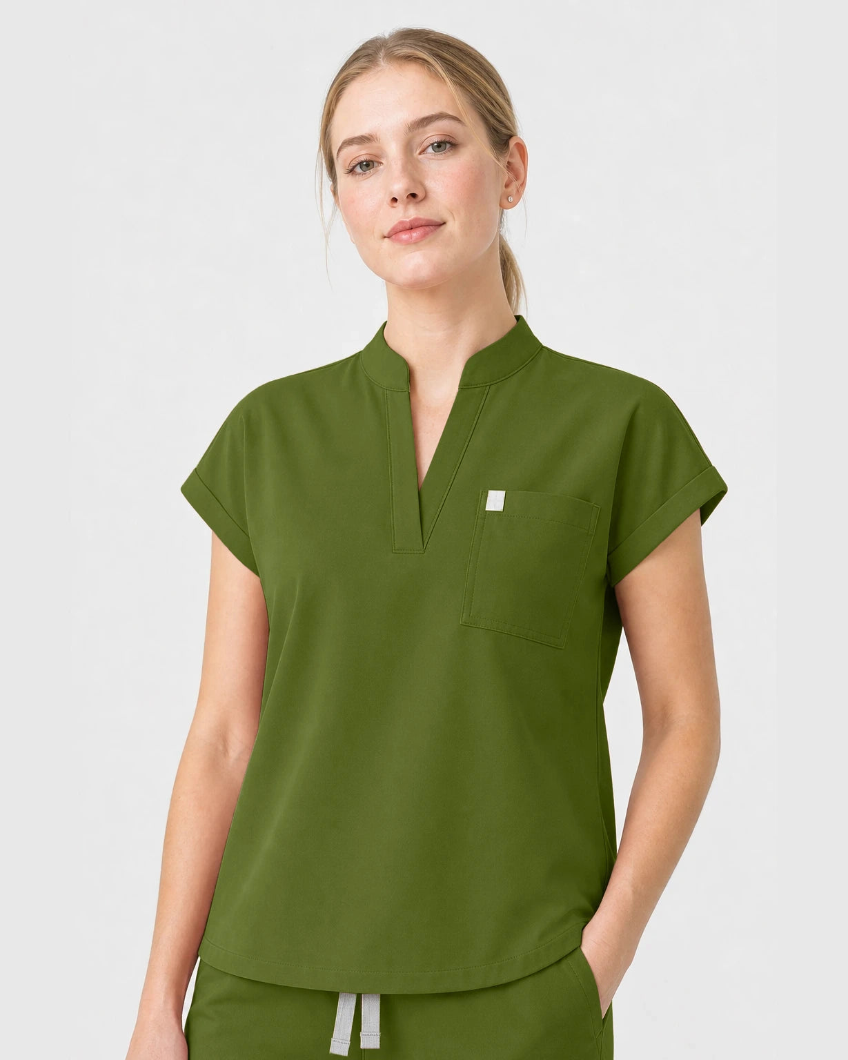 Olive Green Eipnare Women's Henley Sleeveless Straight-Leg Scrub Set - Stretch Medical Scrubs for Women
