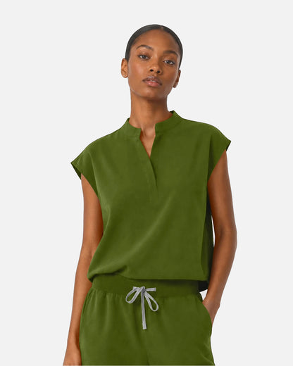 Green – Eipnare Women's Sleeveless Mandarin Collar Jogger Uniform Set – product image 04