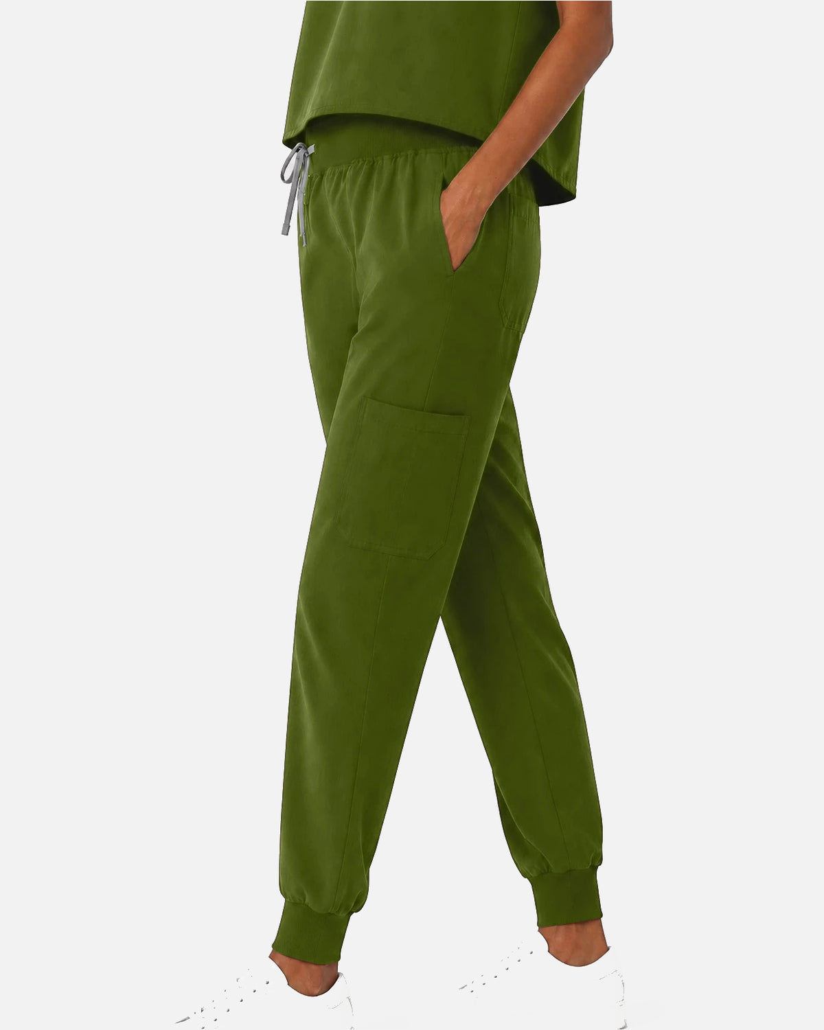 Green – Eipnare Women's Sleeveless Mandarin Collar Jogger Uniform Set – product image 05