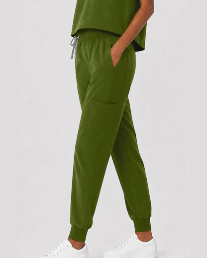 Olive Green Eipnare Women's Sleeveless Mandarin Collar Jogger Scrub Set - Stretch Medical Scrubs for Women