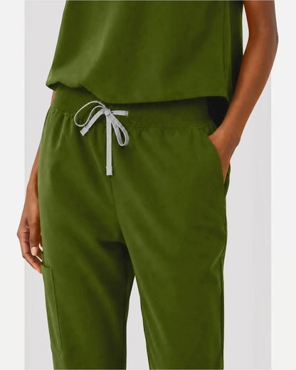 Green – Eipnare Women's Sleeveless Mandarin Collar Jogger Uniform Set – product image 06