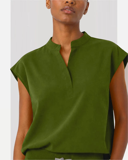 Green – Eipnare Women's Sleeveless Mandarin Collar Jogger Uniform Set – product image 08
