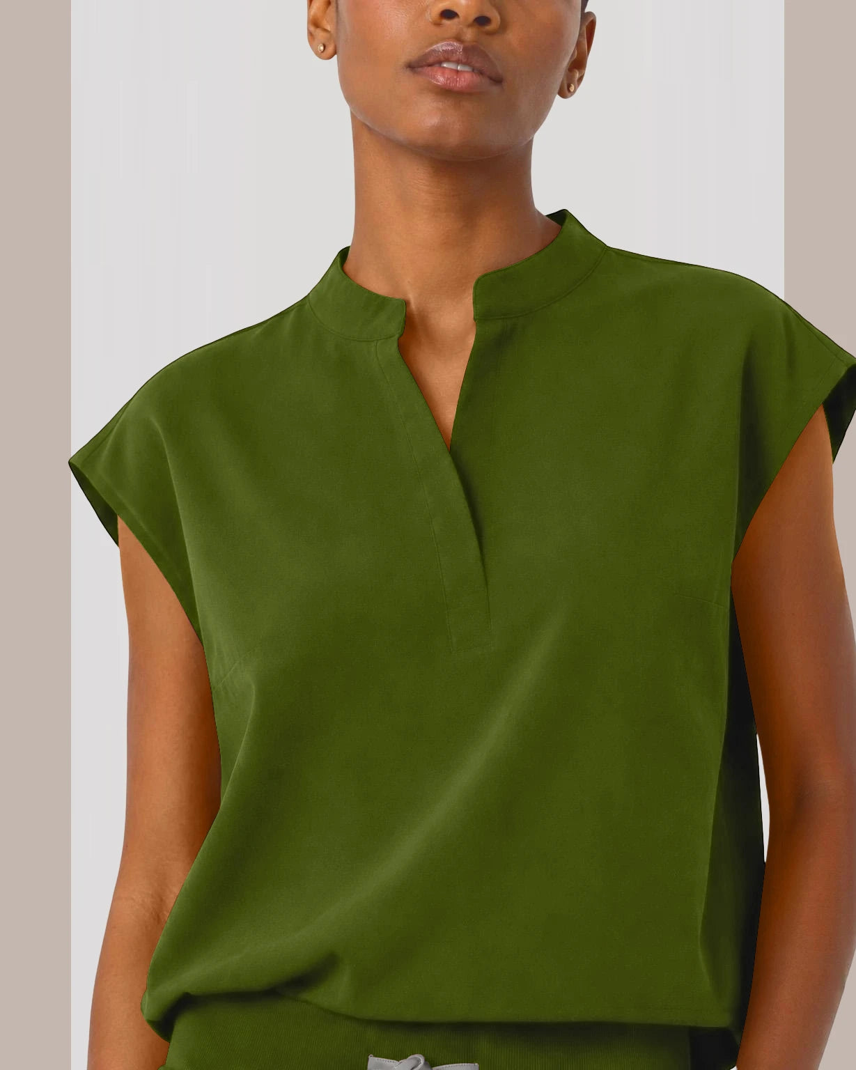Olive Green Eipnare Women's Sleeveless Mandarin Collar Jogger Scrub Set - Stretch Medical Scrubs for Women