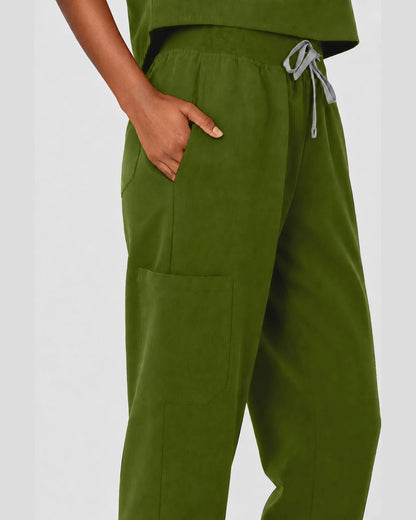 Olive Green Eipnare Women's Sleeveless Mandarin Collar Jogger Scrub Set - Stretch Medical Scrubs for Women