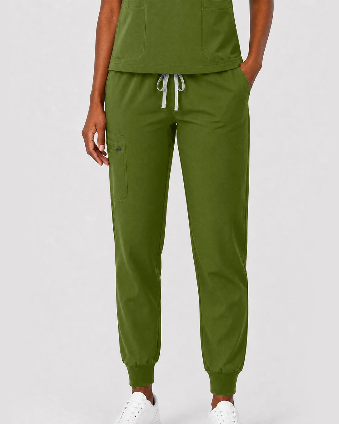 Olive Green Eipnare Women's Split V-Neck Cargo Jogger Scrub Set - Stretch Medical Scrubs for Women