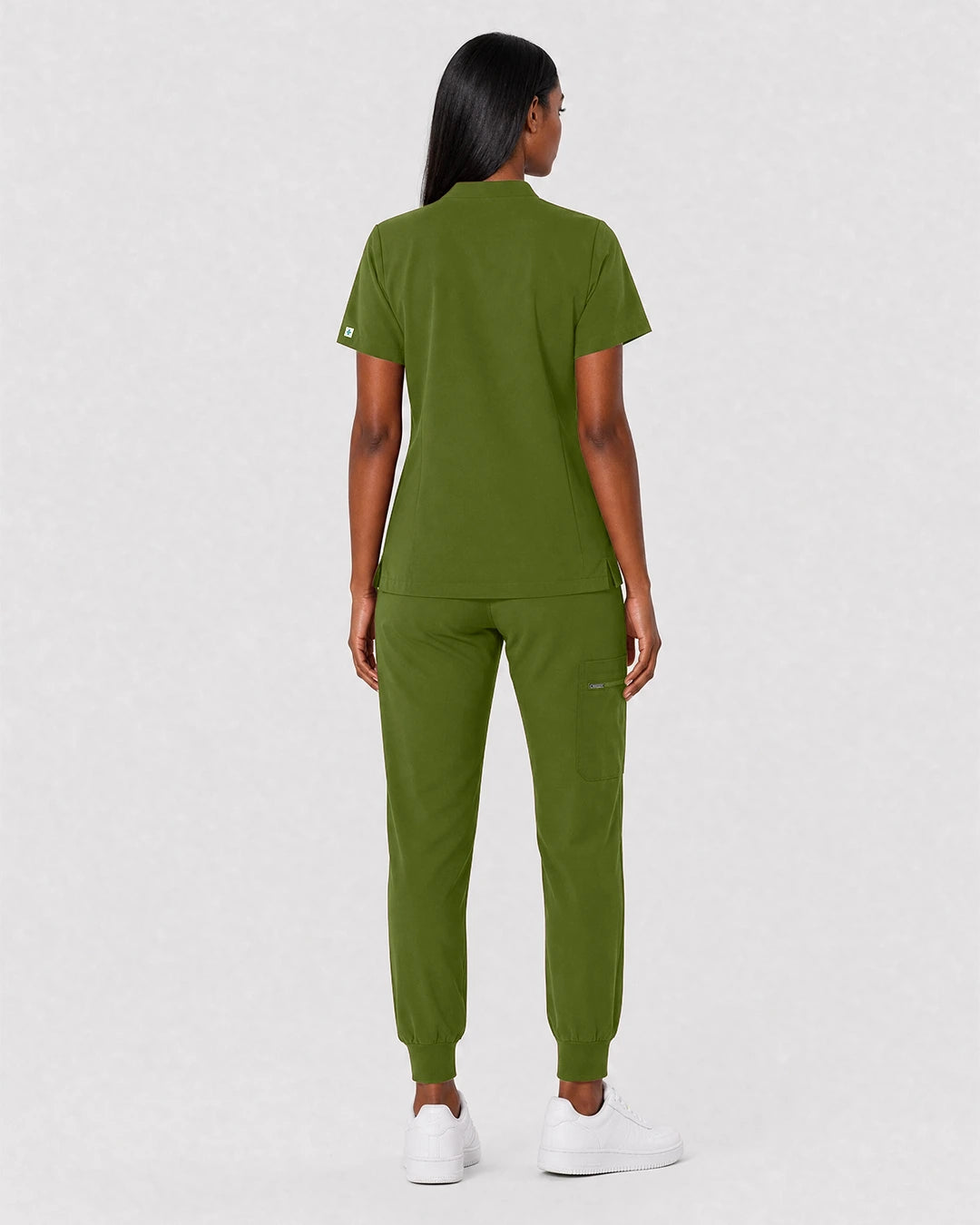 Olive Green Eipnare Women's Split V-Neck Cargo Jogger Scrub Set - Stretch Medical Scrubs for Women