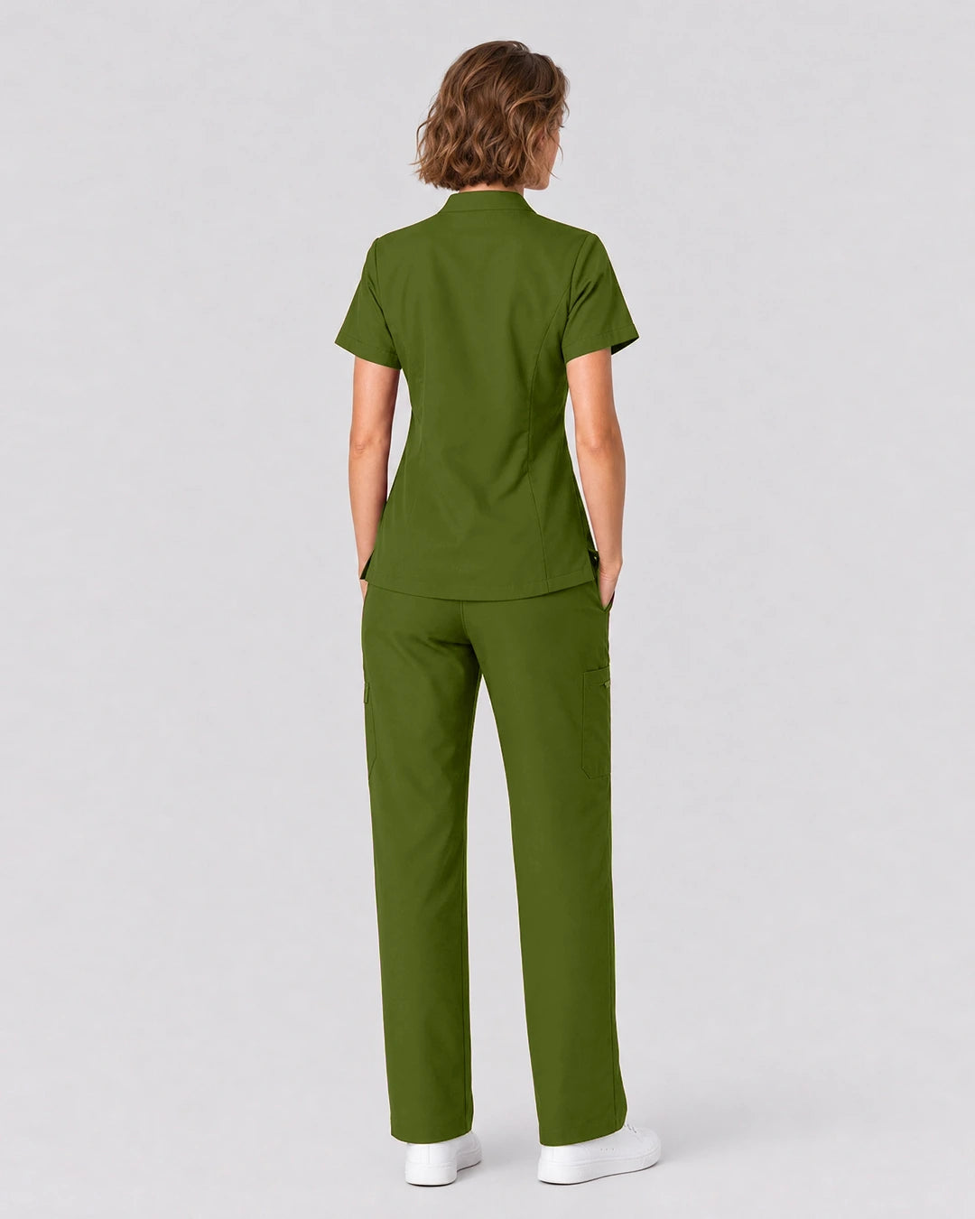 Olive Green Eipnare Women's Split V-Neck Tapered Scrub Set - Stretch Medical Scrubs for Women