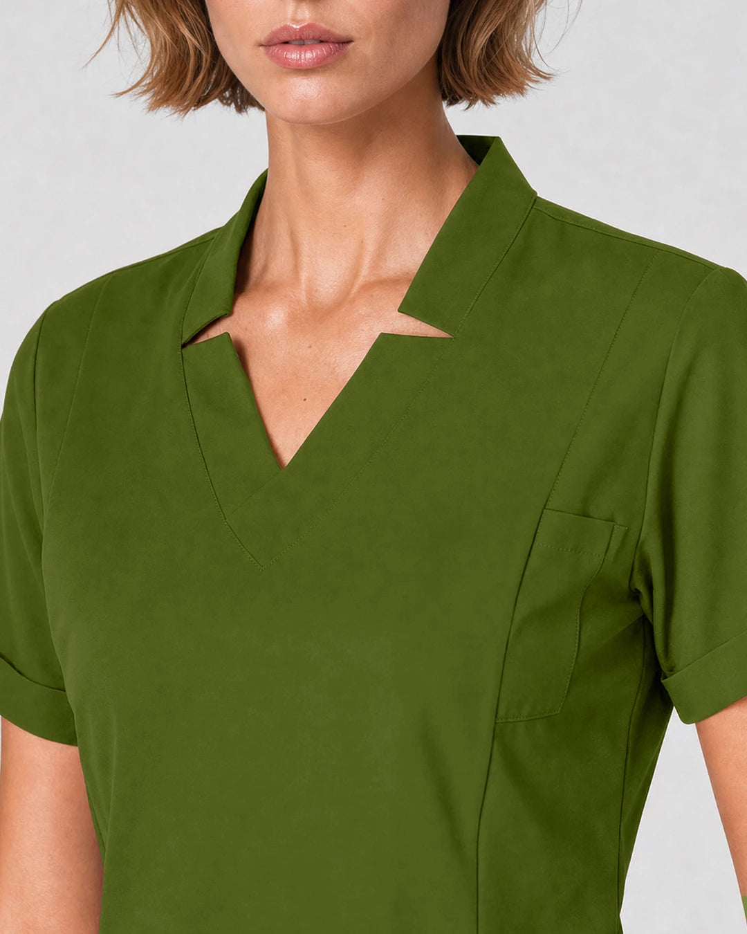 Olive Green Eipnare Women's Split V-Neck Tapered Scrub Set - Stretch Medical Scrubs for Women