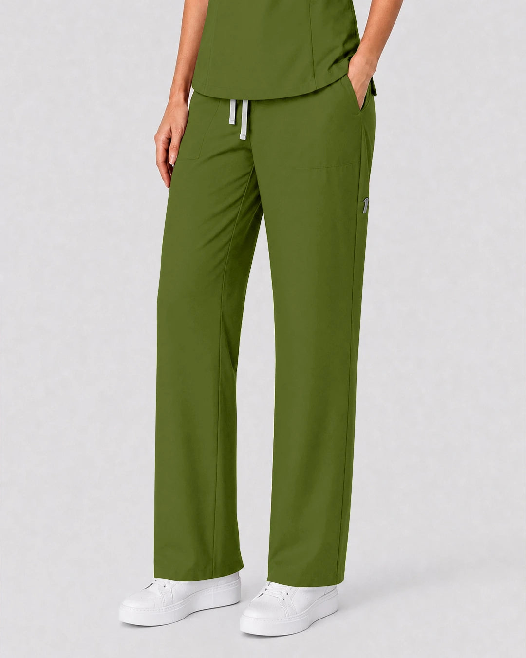 Olive Green Eipnare Women's Split V-Neck Tapered Scrub Set - Stretch Medical Scrubs for Women