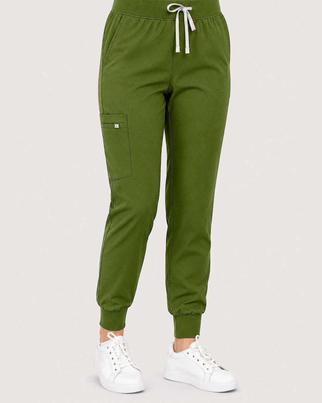 Olive Green Eipnare Women's Knit V-Neck Jogger Scrub Set - Stretch Medical Scrubs for Women