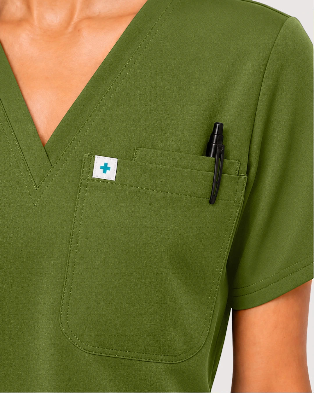 Olive Green Eipnare Women's Knit V-Neck Jogger Scrub Set - Stretch Medical Scrubs for Women