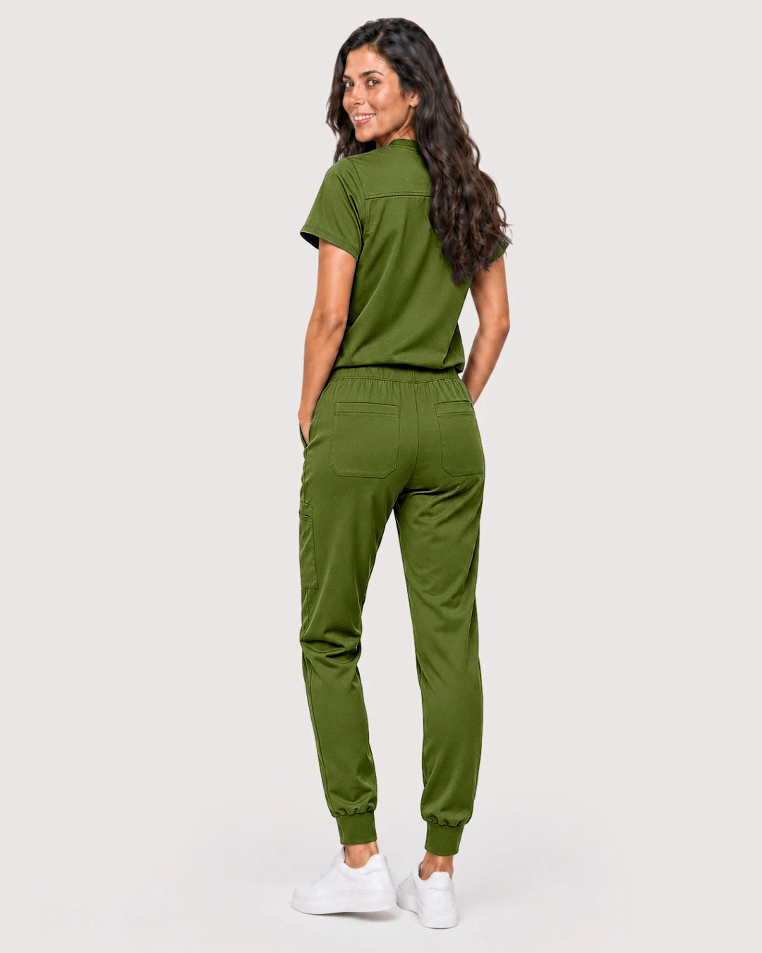 Olive Green Eipnare Women's Knit V-Neck Jogger Scrub Set - Stretch Medical Scrubs for Women