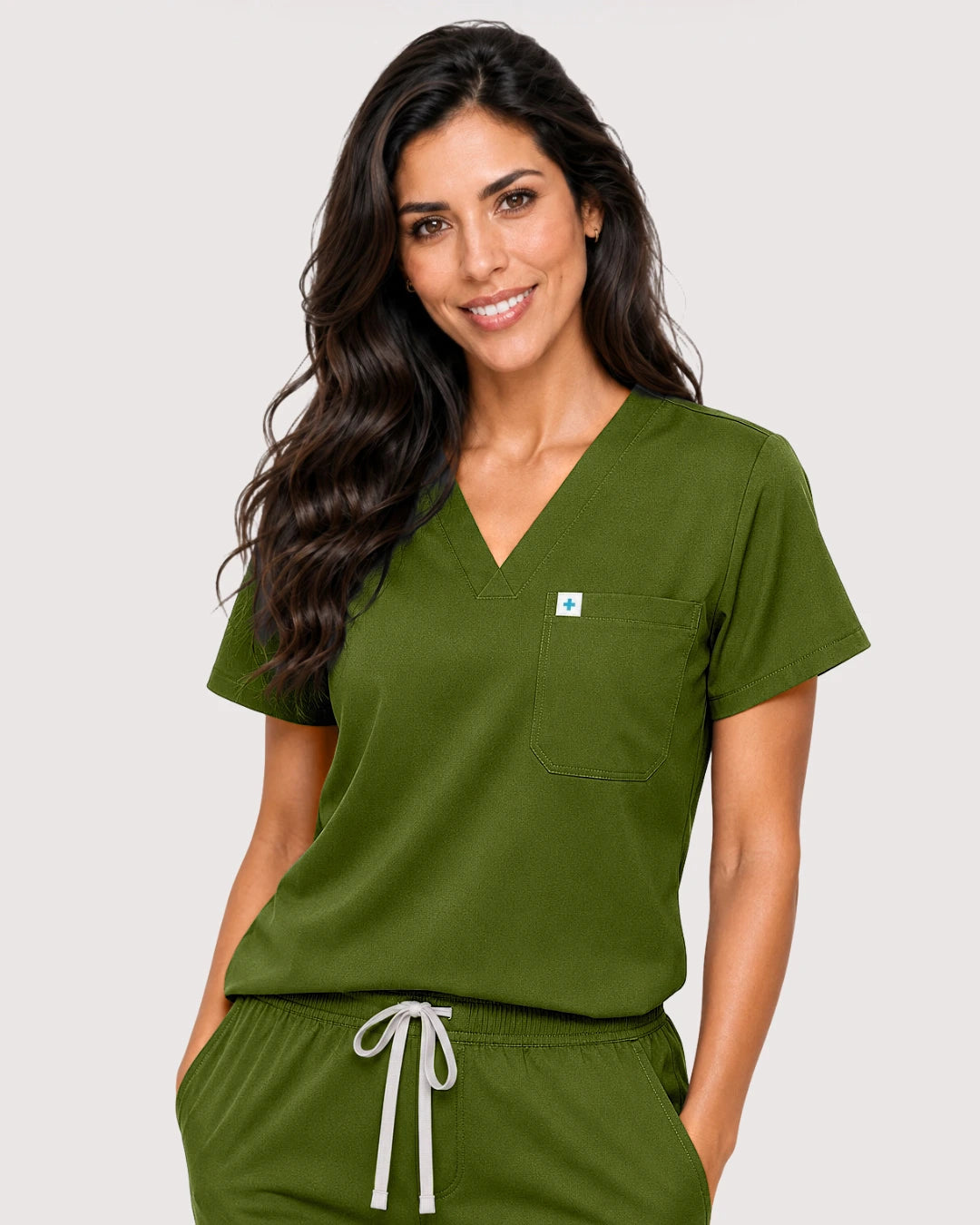 Olive Green Eipnare Women's Knit V-Neck Jogger Scrub Set - Stretch Medical Scrubs for Women
