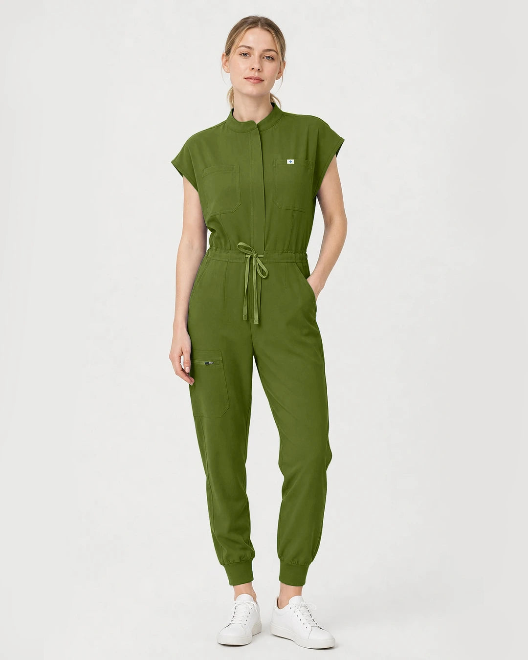 Olive Green Eipnare Women's Zip-Front Sleeveless Scrub Jumpsuit - Stretch Medical Scrubs for Women