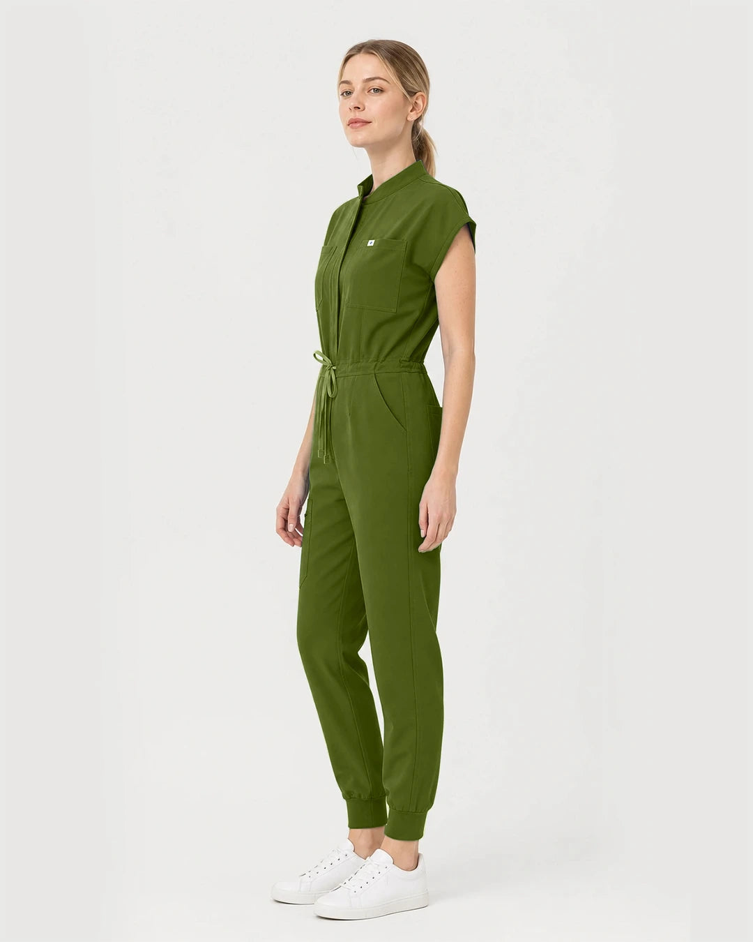 Olive Green Eipnare Women's Zip-Front Sleeveless Scrub Jumpsuit - Stretch Medical Scrubs for Women