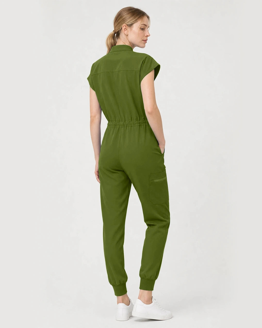 Olive Green Eipnare Women's Zip-Front Sleeveless Scrub Jumpsuit - Stretch Medical Scrubs for Women